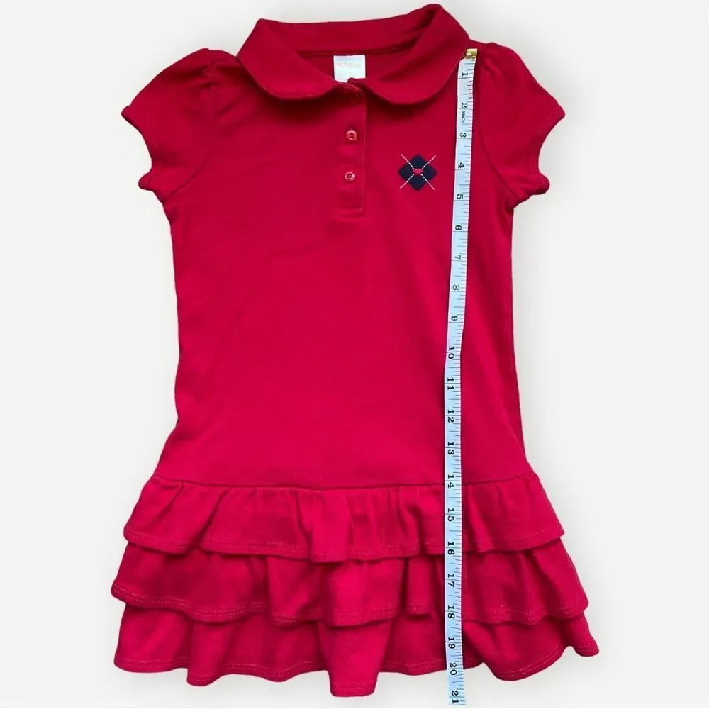 Gymboree Girls Kids Short Sleeve Collared Ruffle Hem Red Heart Dress. 4. 4T.